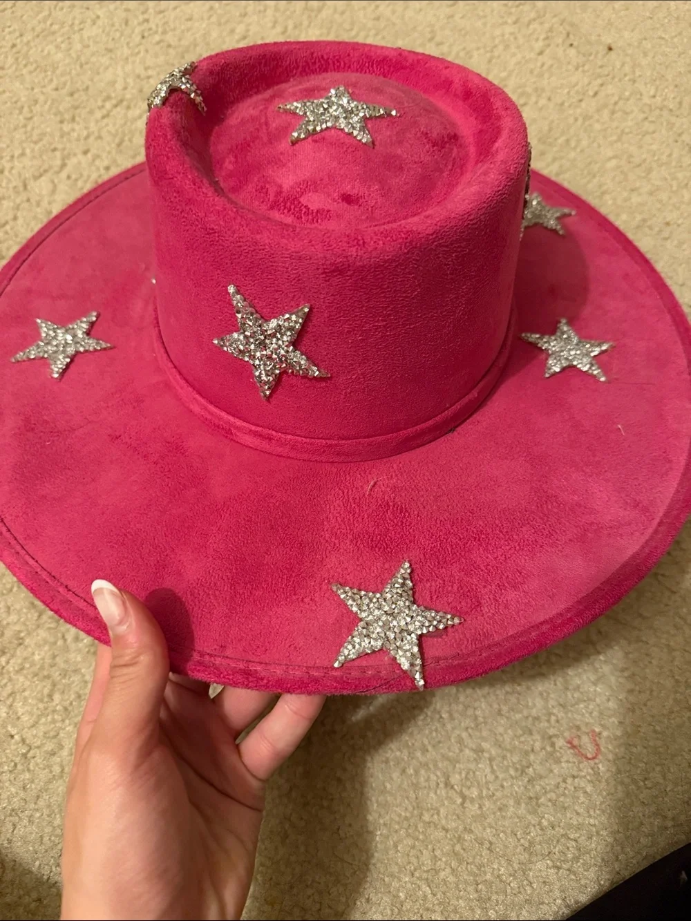 Hot Pink Star Embellished Wide Brim Hat - Women Accessories